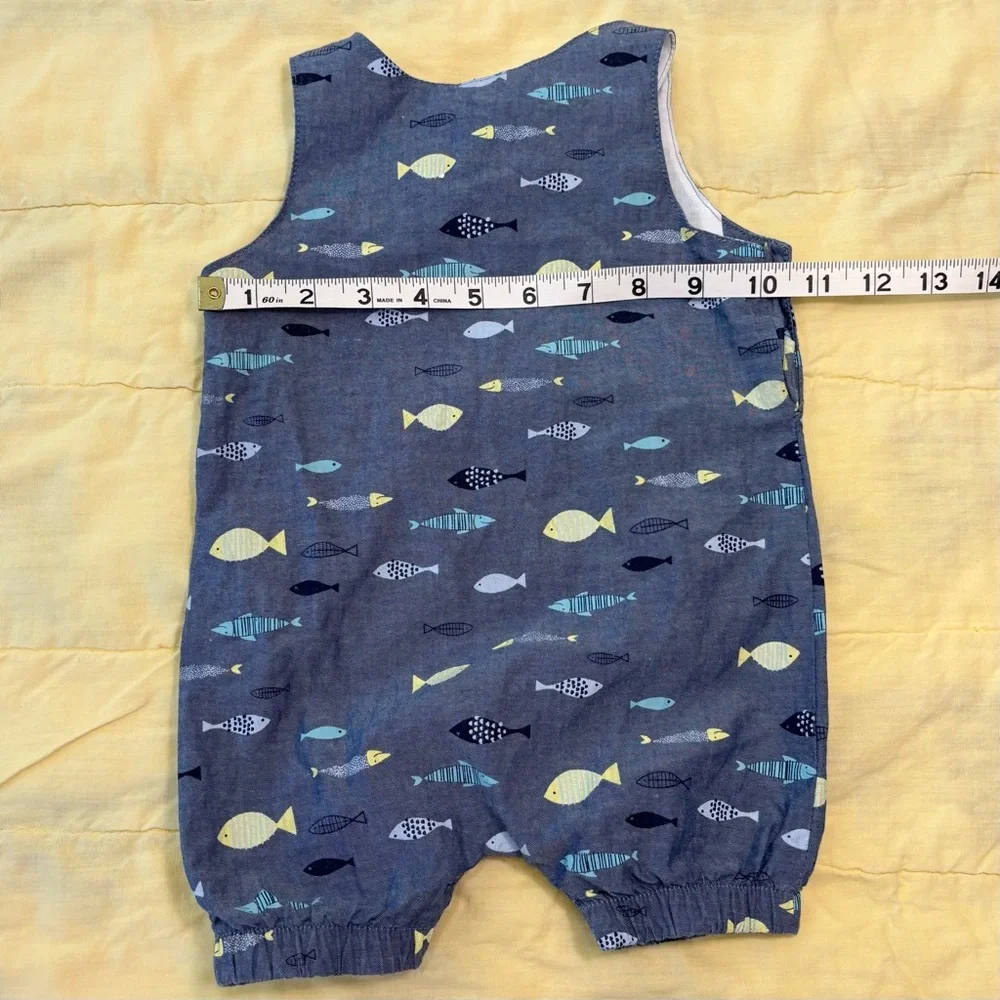 EUC Crown & Ivy Baby Romper, Blue with Fish Print, Baby Sz 12 months - Picture 6 of 13
